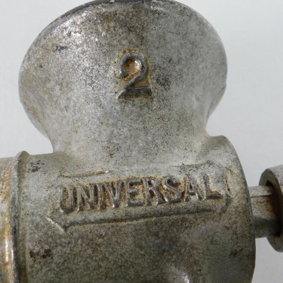 Universal Meat Kitchen Grinder 2 Cast Iron Wood Handle Hand Crank Vintage No Box - Picture 2 of 9